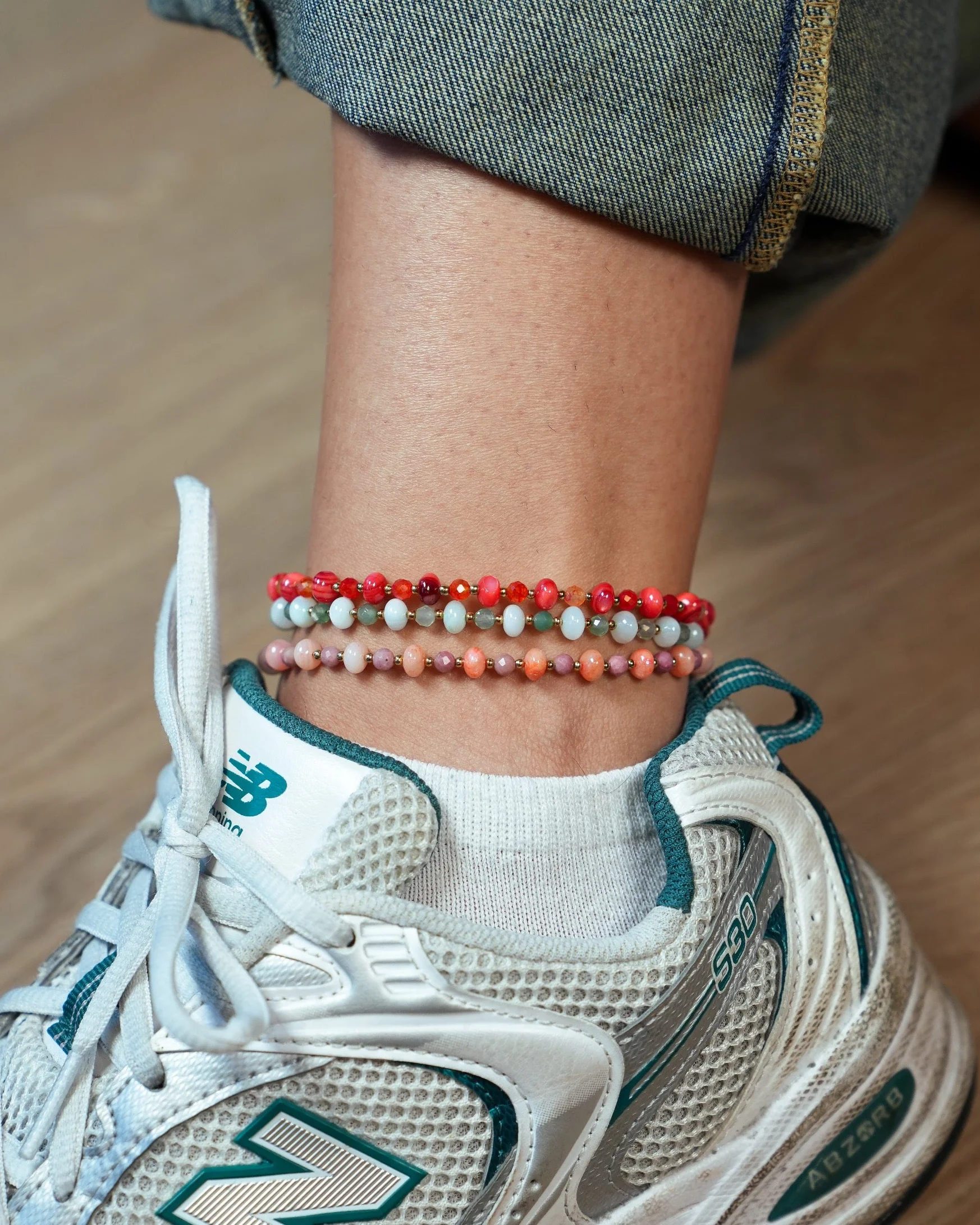 Celia - Ankle Bracelet - Natural Stone - Stainless Steel - Image 6