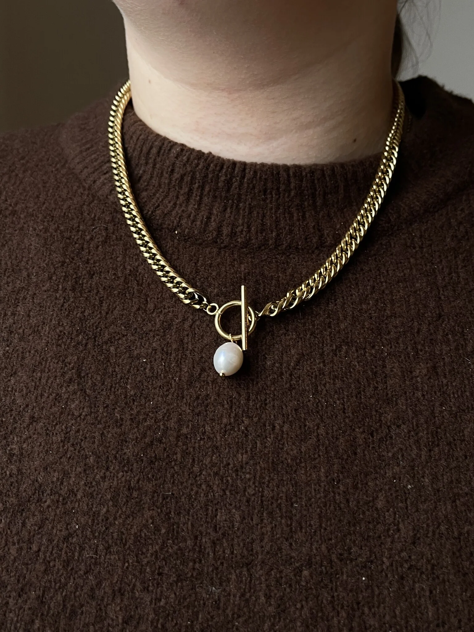 Chunky Pearl - Necklace - Stainless Steel - Image 4