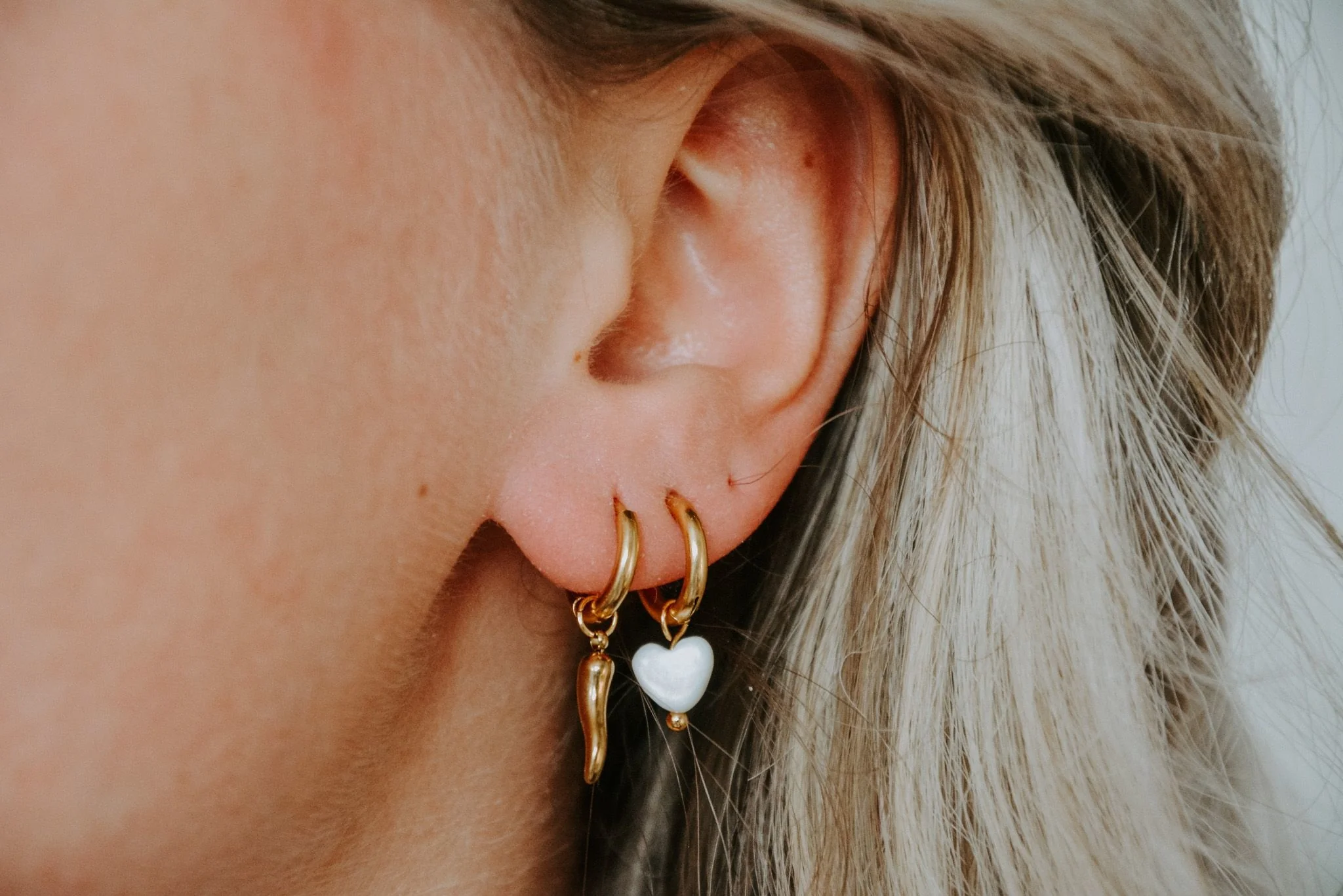 Heart Shaped Shell - Earrings - Stainless Steel - Image 2