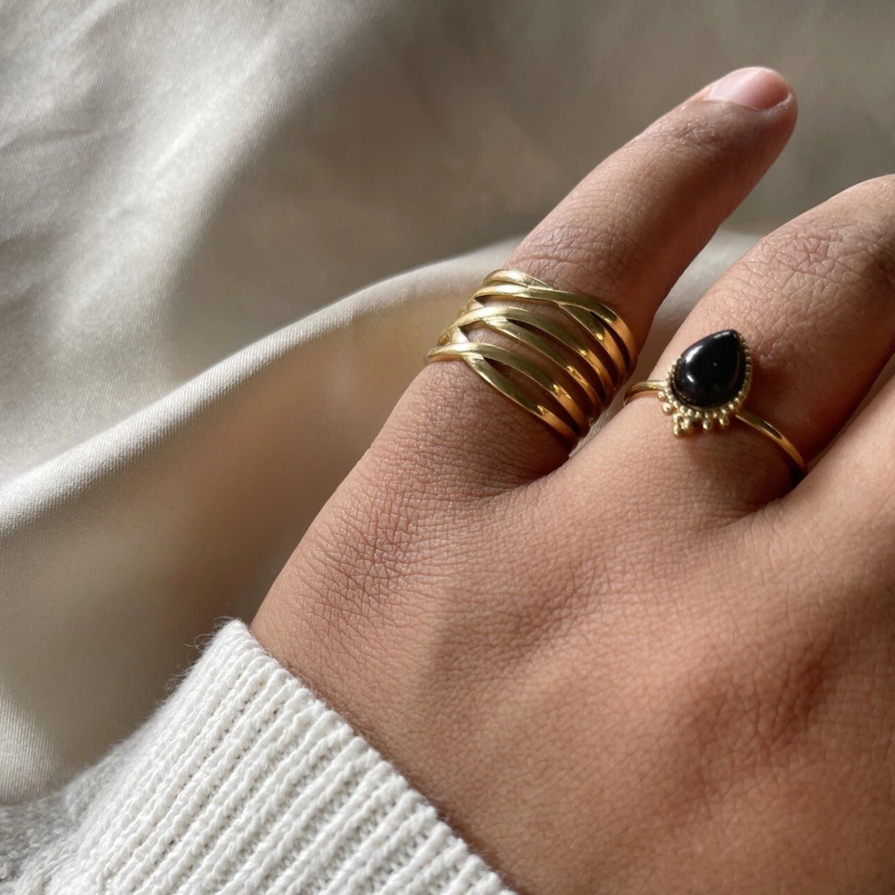 Lara - Ring - Natural Stone - Stainless Steel - Adjustable - Image 2