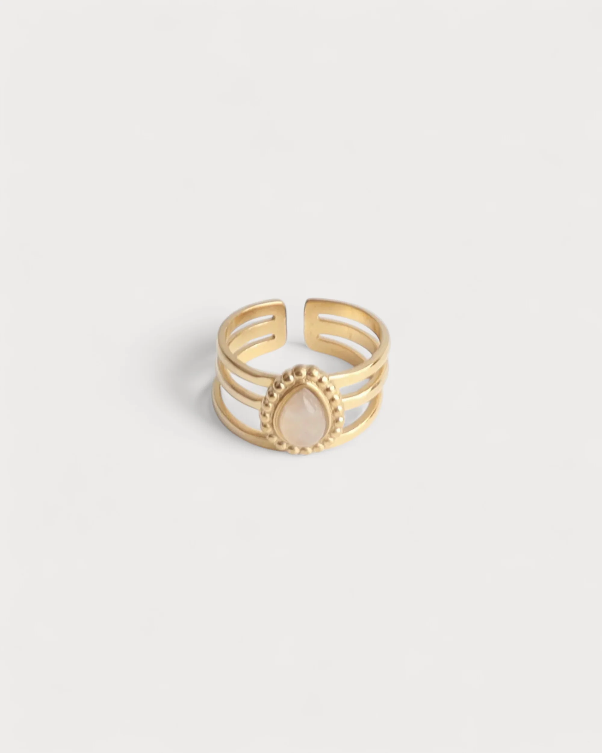 Menthe - Ring - Natural Stone - Stainless Steel - Adjustable