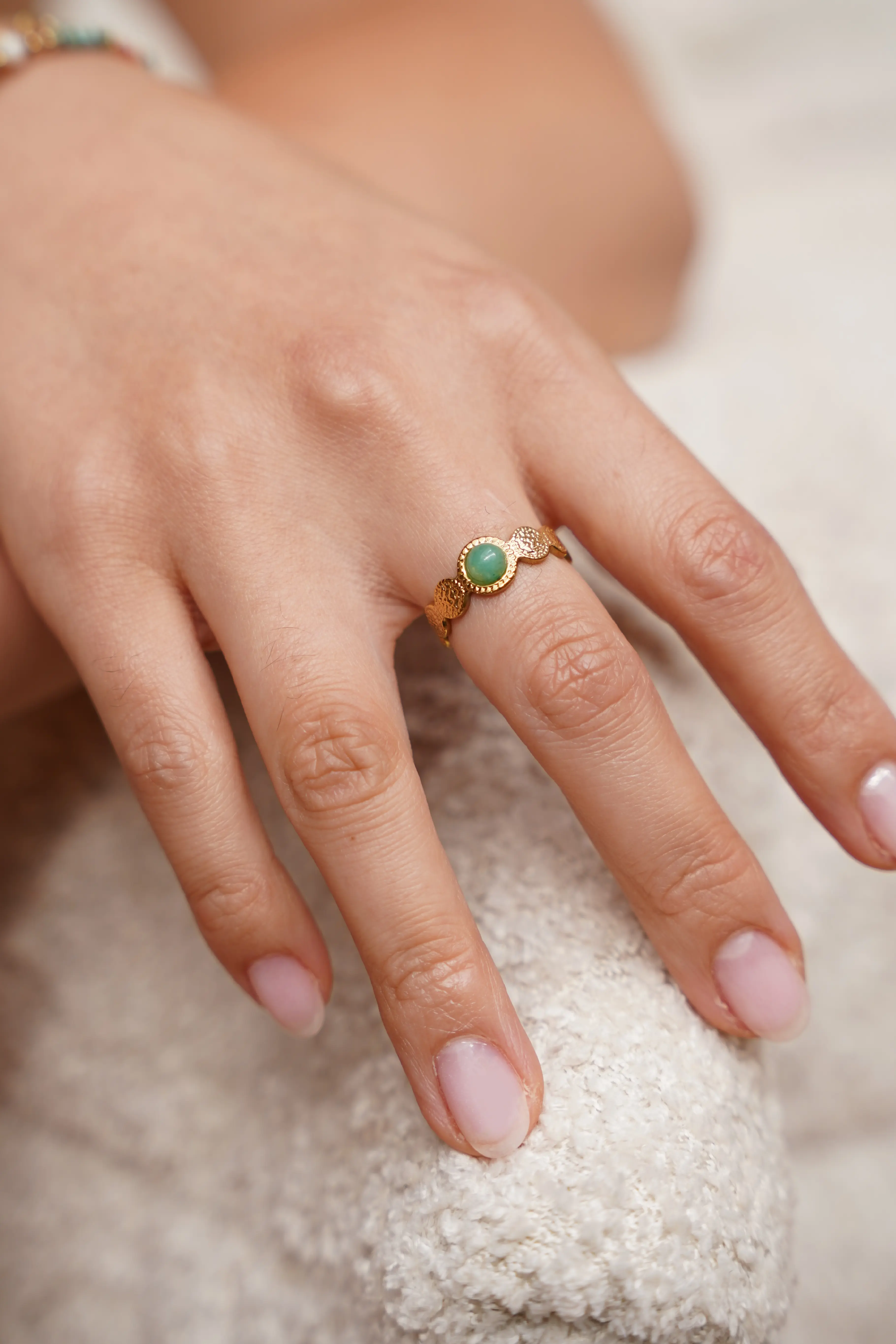 Noé - Ring - Natural Stone - Stainless Steel - Adjustable - Image 2
