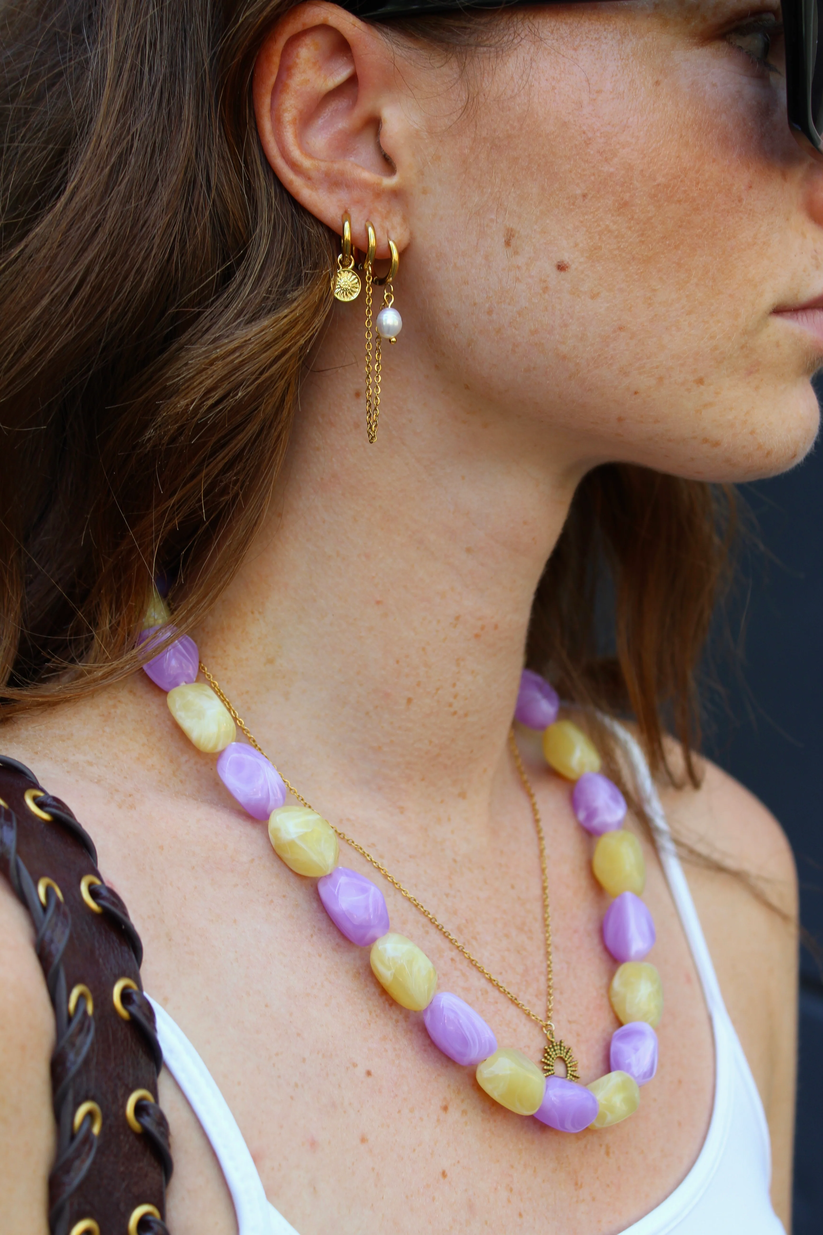 Pearl - Natural stone - Double earring - Stainless Steel - Image 3