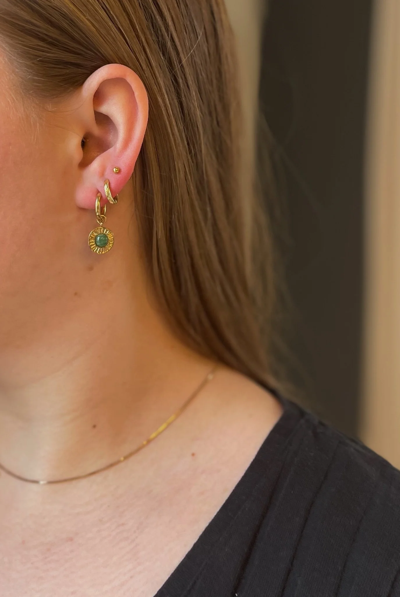 Round - Earrings - Natural stone - Stainless Steel - Image 4