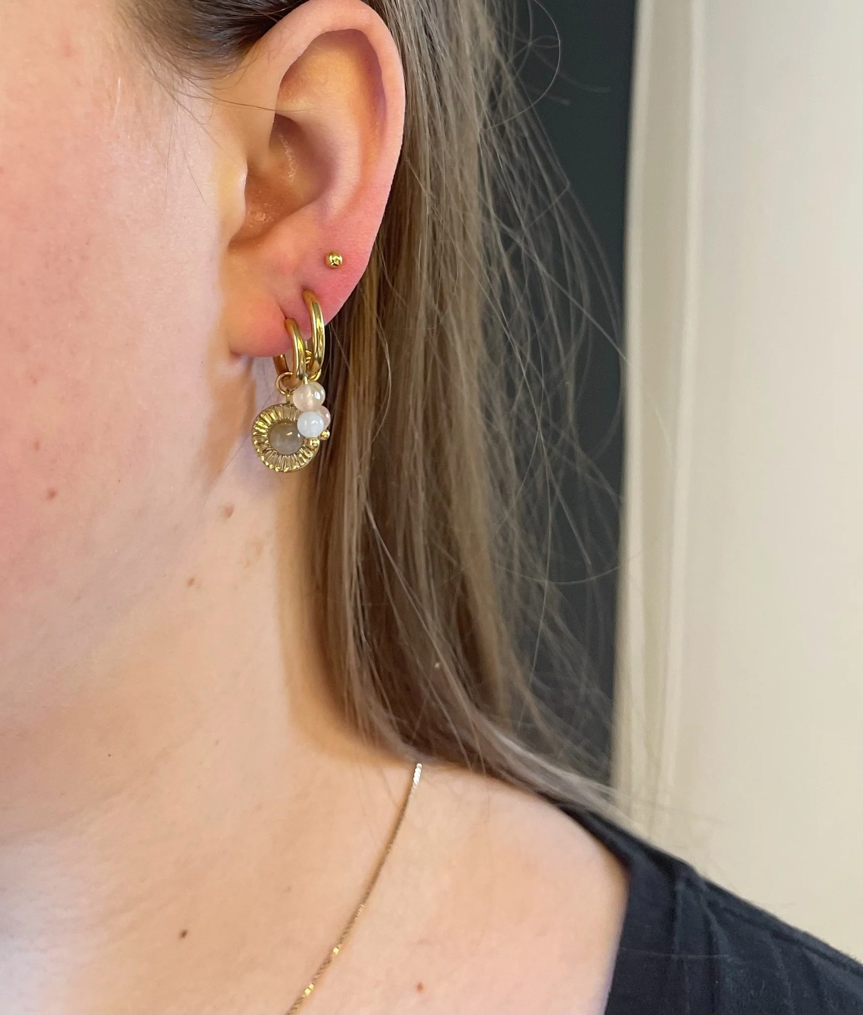 Round - Earrings - Natural stone - Stainless Steel - Image 6