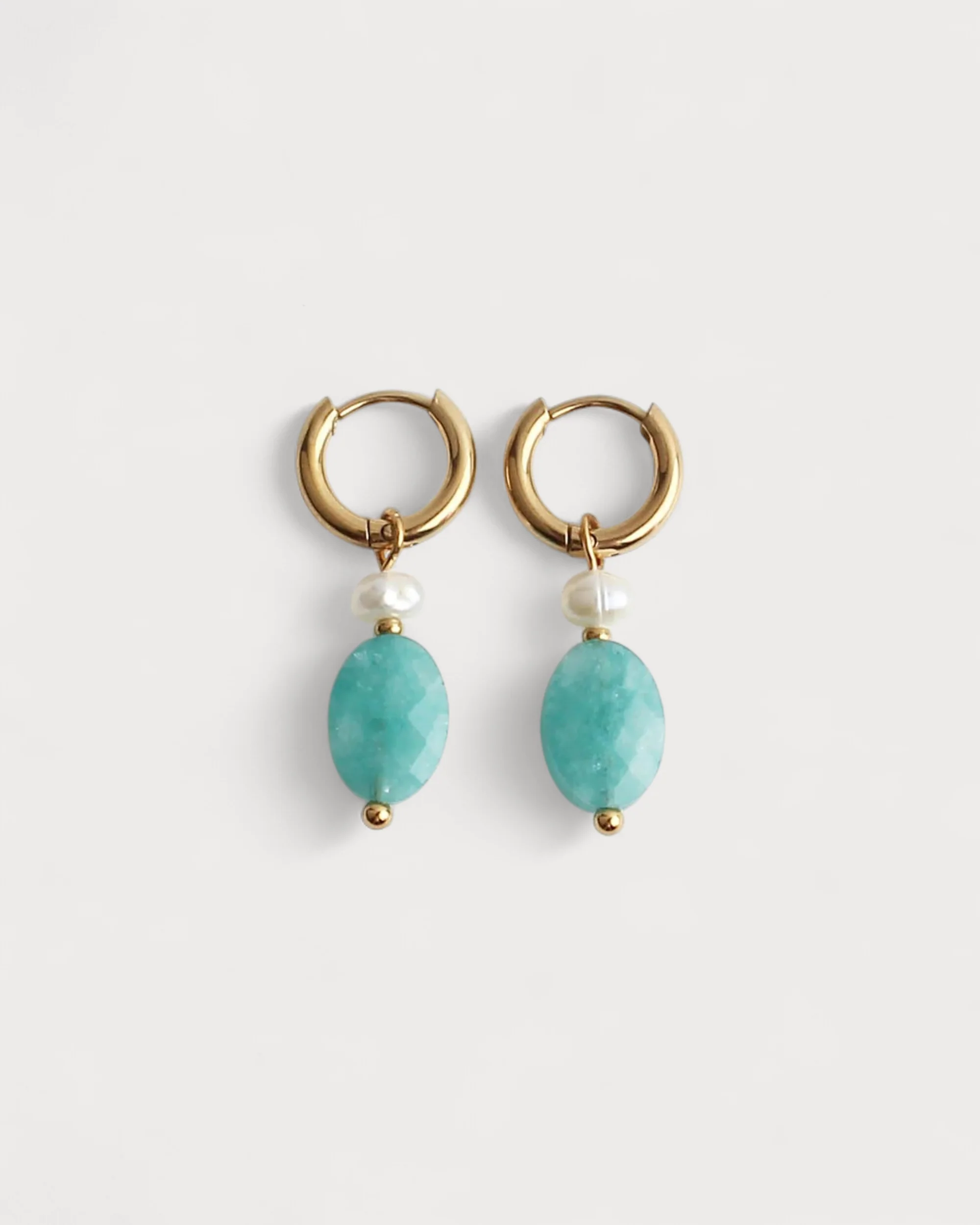 Stone & Pearl - Earrings - Stainless Steel - Natural Stone - Image 4